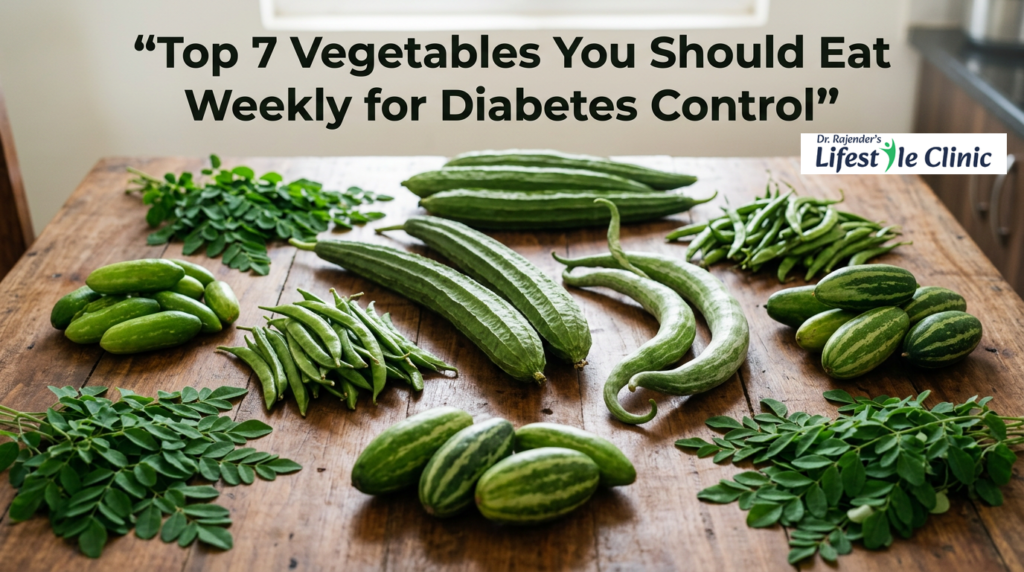 top diabetic friendly vegetables including ivy gourd cluster beans ridge gourd snake gourd pointed gourd and moringa leaves for diabetes control