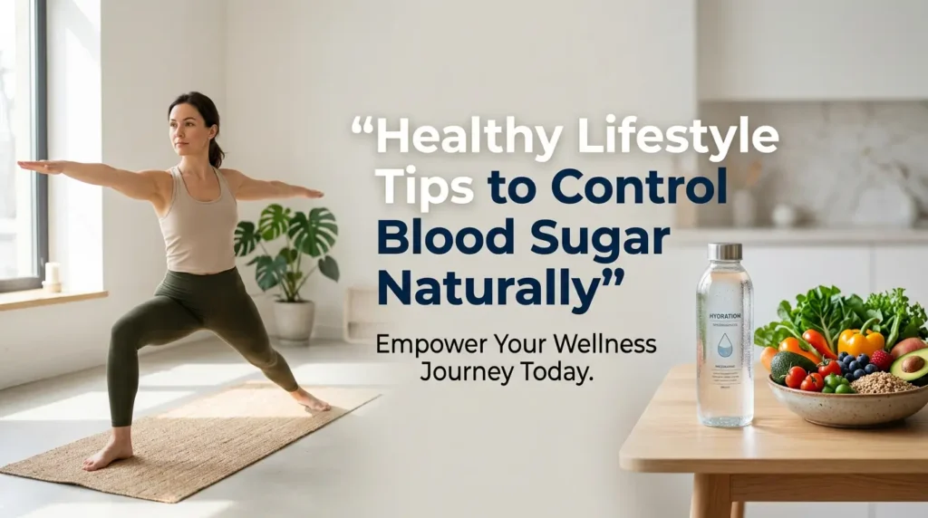 Healthy lifestyle concept showing diet, exercise and habits for blood sugar control