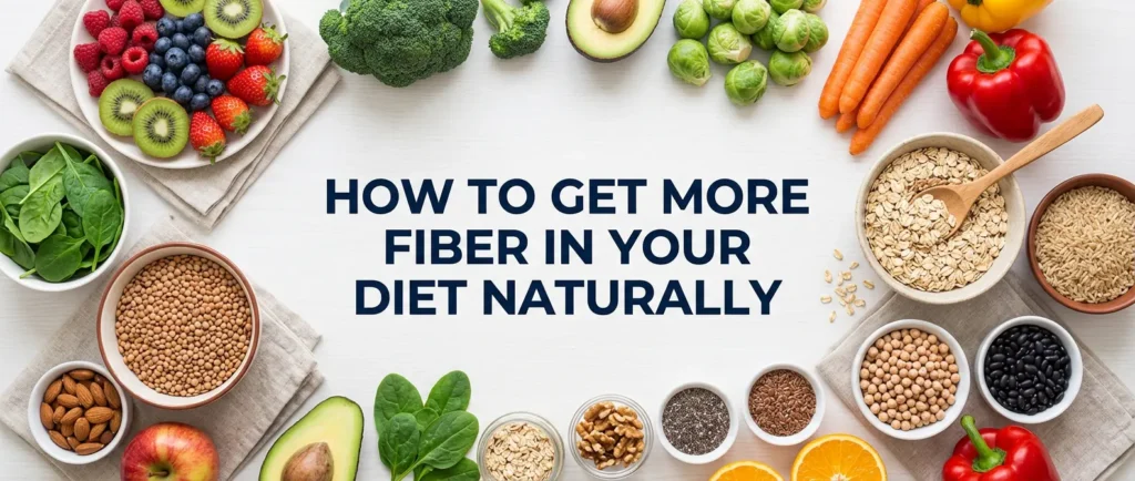 Fiber-rich foods like fruits, vegetables, oats and seeds supporting digestive and gut health