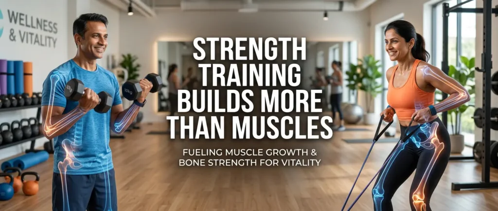 Strength training improving muscle strength, bone density and healthy aging